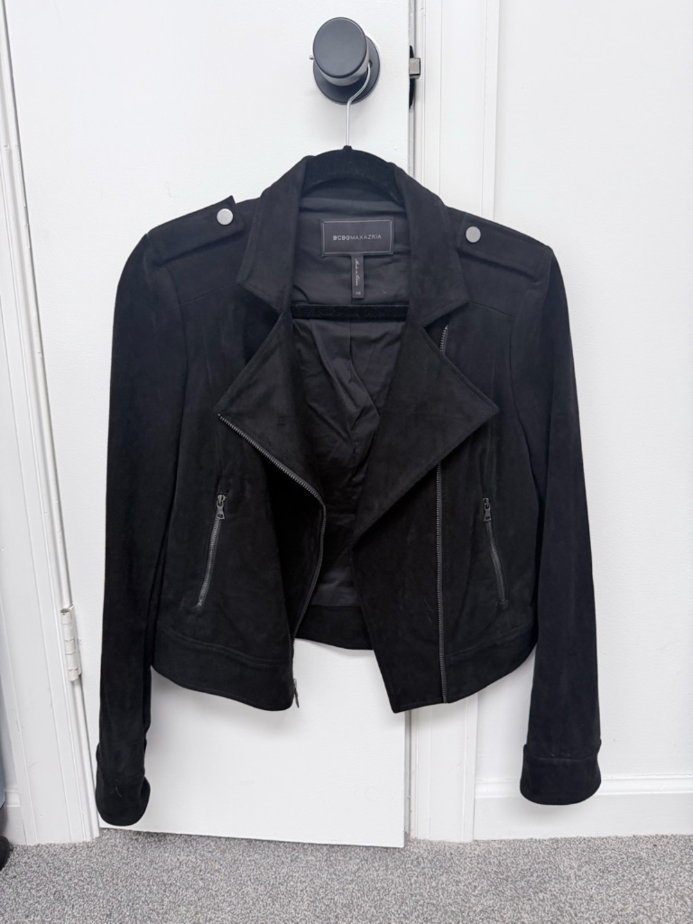 BCBGMAXAZRIA Black Suede Moto Jacket